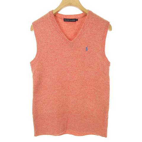 ラルフローレン Ralph Lauren Vネック ノースリーブ ニット ベスト セーター ワンポイント ウール L ピンク 国内正規品 レディース 053 ベクトルパーク