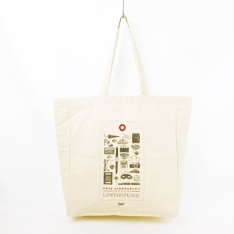 アニヤハインドマーチ Anya Hindmarch London Fashion Week 12 Ss Lost Found アニヤハインドマーチ ロンドン ロストアンドファウンド トートバッグ エコバッグ ラゲッジタグ 荷札モチーフプリント キャンバス 生成り メンズ レディース 053 ベクトル
