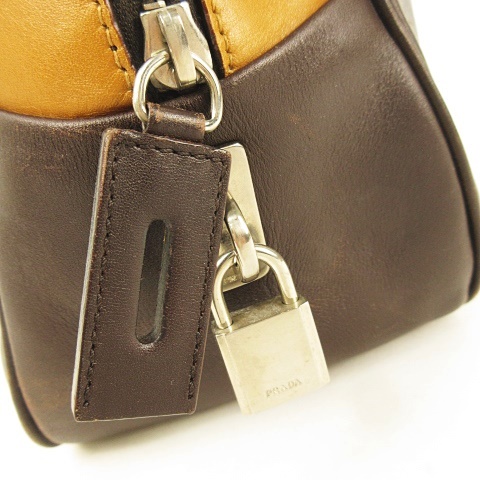 プラダ PRADA レザーボストン バイカラー 南京錠 ＆ 鍵2本付き 