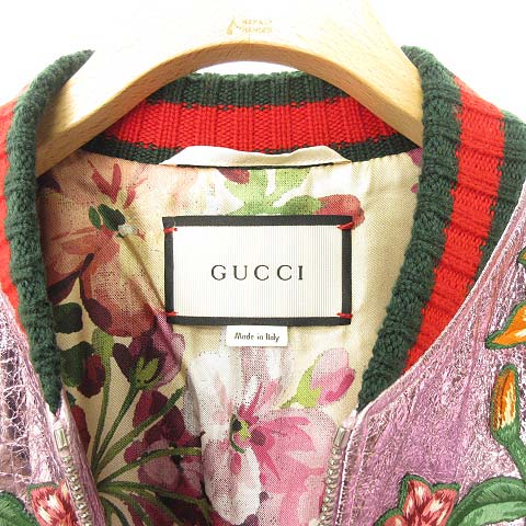 グッチ GUCCI 433909 フラワー刺繍 ラムスキン メタリックレザー 