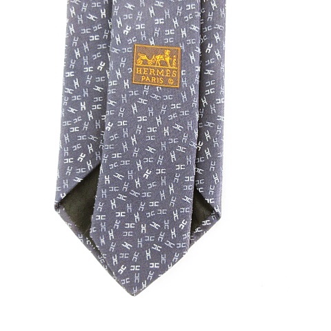 エルメス HERMES ネクタイ 総柄 H柄 × H柄裏地 小剣側にロゴ入り 