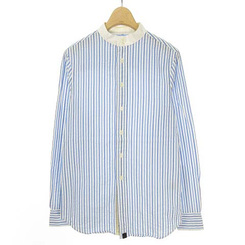 プリティーグリーン Pretty Green ストライプ バンドカラー シャツ トップス レース切替 コットン 長袖 1 ブルー Ibo11 メンズ 053 ベクトルパーク