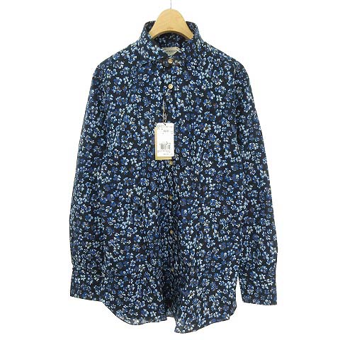 未使用品 ボリエッロ Borriello フラワープリント ドレスシャツ シャツ 花柄 総柄 コットン 長袖 15 5 39 ネイビー系 メンズ 053 ベクトルパーク