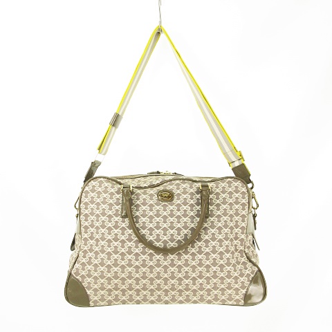 アニヤハインドマーチ Anya Hindmarch 2wayバッグ ボストンバッグ ショルダーバッグ リボンロゴ柄 パテント 総柄 グレージュ ゴールドラメ レディース 053 ベクトルパーク