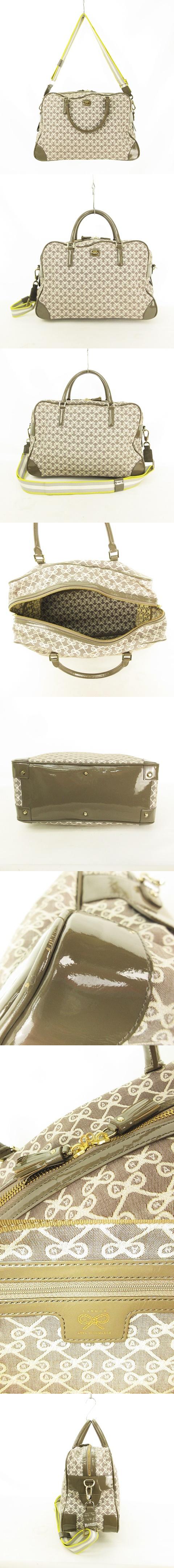 豪華 アニヤハインドマーチ Anya Hindmarch 2wayバッグ ボストンバッグ ショルダーバッグ リボンロゴ柄 パテント 総柄 グレージュ ラメ 21年最新海外 Ivkapriz Ru