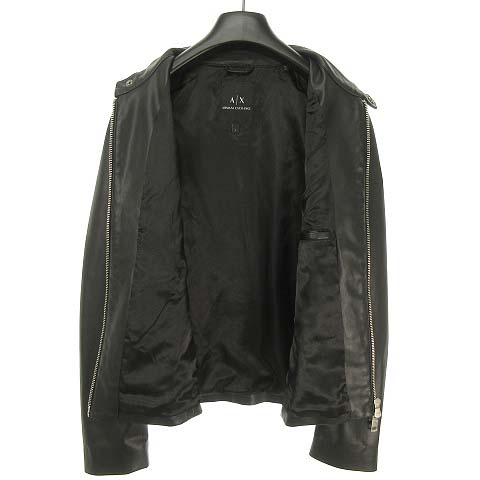 美品】アルマーニエクスチェンジレザージャケット シングル 黒 金属