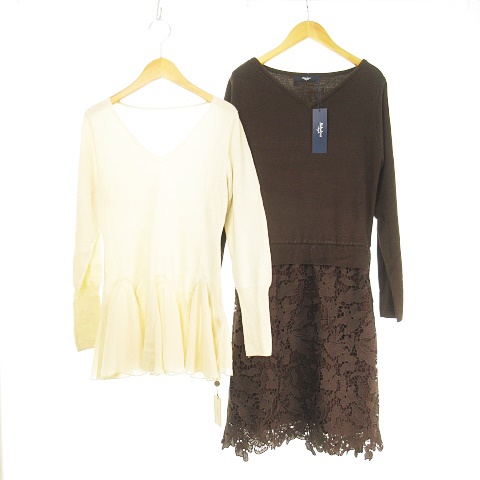 ファビュラス アンジェラ Fabulous Angela 2点セット ドッキングワンピース ニットチュニック Vネック ニット 花柄レース スカート Vネック ニット シフォン切り替え サイズ違い タグ付き レディース 053 ベクトルパーク