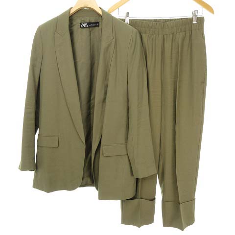 話題の行列 パンツ ジャケット セットアップ グリーン Zara パンツスーツ上下
