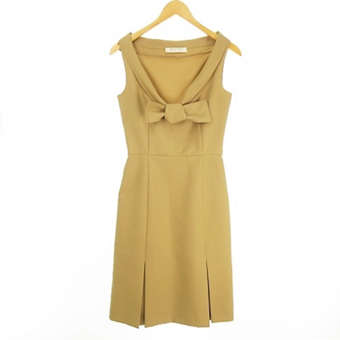 ミュウミュウ Miumiu ワンピース フロントリボン ノースリーブ ボックスプリーツ裾 40 ベージュ Ibs17 レディース 053 ベクトルパーク