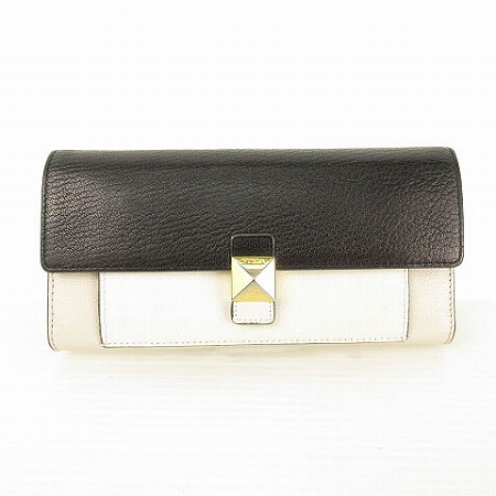 フルラ FURLA 長財布 レザー バイカラー フラップ 黒 白 ブラック 