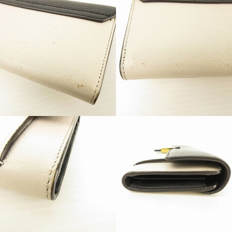 フルラ FURLA 長財布 レザー バイカラー フラップ 黒 白 ブラック 