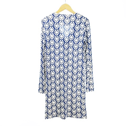 ダイアンフォンファステンバーグ Diane Von Furstenberg シルク ワンピース Vネック 総柄 ストレッチ ジャージ生地 0 ブルー 青 ホワイト 白 Ibo18 レディース 053 ベクトルパーク