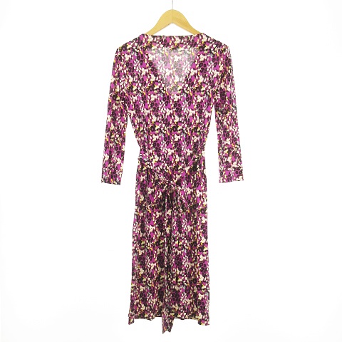 ダイアンフォンファステンバーグ Diane Von Furstenberg シルク ラップワンピース ウエストリボン 総柄 マーブル ストレッチ ジャージ生地 0 レッドパープル 赤紫 マルチカラー Ibo18 レディース 053 ベクトルパーク
