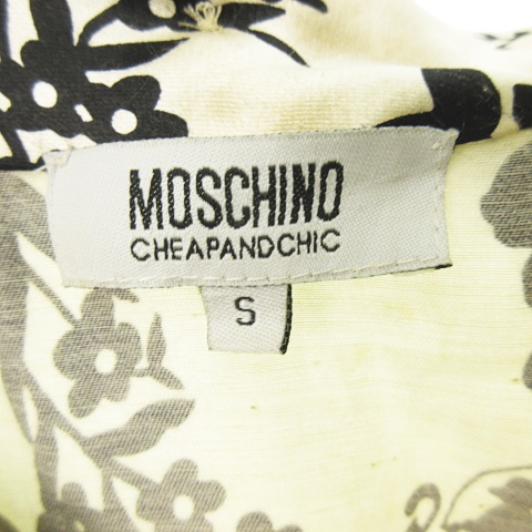 開店記念セール ワンピース Chic And Cheap Moschino モスキーノチープアンドシック シルク レディース 黒 ブラック アイボリー クリーム色 S ノースリーブ 総柄 女性 子供 ブランコ 花柄 ビジュー グログランリボン ワンピース Www Ntfw Org