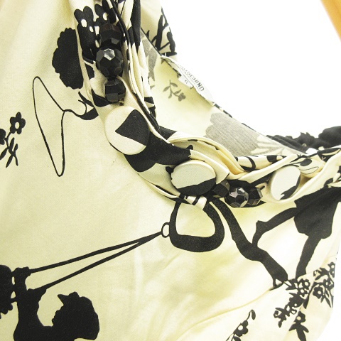 開店記念セール ワンピース Chic And Cheap Moschino モスキーノチープアンドシック シルク レディース 黒 ブラック アイボリー クリーム色 S ノースリーブ 総柄 女性 子供 ブランコ 花柄 ビジュー グログランリボン ワンピース Www Ntfw Org