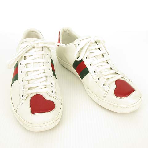 グッチ Gucci エース エンブロイダリー ハート シェリーライン ローカット スニーカー 36 ホワイト Ibo レディース 053 ベクトルパーク