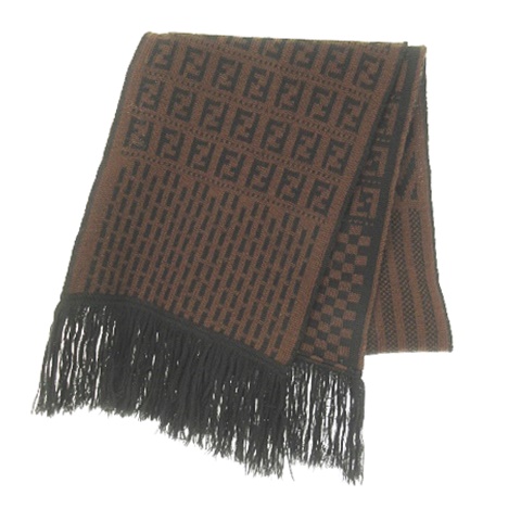 フェンディ FENDI ズッカ柄 マフラー ニット フリンジ FF柄 × レジ  
