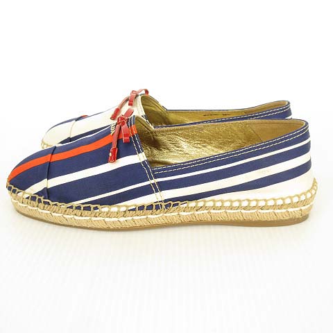 プラダ フローラル エスパドリーユ シューズ ゴールド ネイビー 【公式