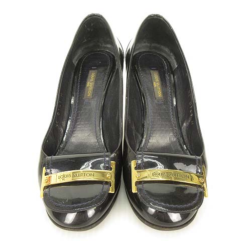 ルイヴィトン LOUIS VUITTON ロゴ 金具 モチーフ パンプス ラウンド
