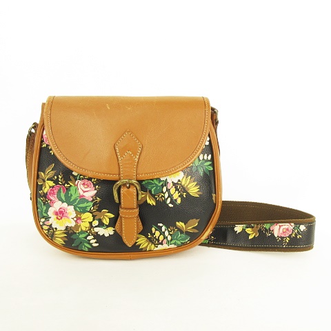 ケンゾー Kenzo ショルダーバッグ 花柄 チェック裏地 無地レザー 斜め掛け ポシェット エンボスロゴ Pvc レザー キャメルブラウン 薄茶 ブラック 黒 ヴィンテージ レディース 053 ベクトルパーク