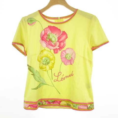 レオナール Leonard 花柄 Tシャツ カットソー 半袖 クルーネック フラワー M 黃 イエロー 0426 レディース 053 ベクトルパーク