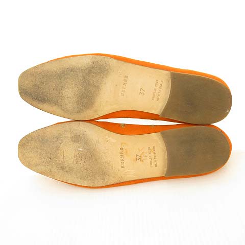 HERMES / Hロゴ刺繍/フラットパンプス/37/ORN/スウェード/101038Z エルメス HERMES スウェード フラットシューズ パンプス スリッポン