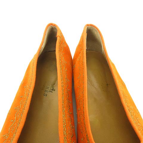HERMES / Hロゴ刺繍/フラットパンプス/37/ORN/スウェード/101038Z エルメス HERMES スウェード フラットシューズ パンプス スリッポン