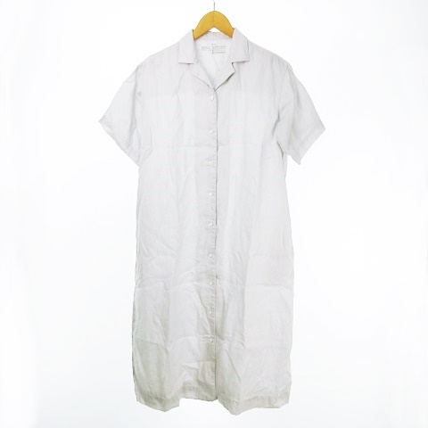 無印良品 良品計画 シャツワンピ ワンピース 開襟 半袖 ロング マキシ Xs S ゆったりシルエット ポケットあり リネン 麻 ライトグレー レディース 053 ベクトルパーク