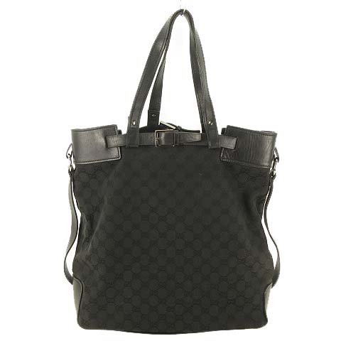 グッチ GUCCI GGキャンバス トートバッグ 107756 レザー トリム 黒