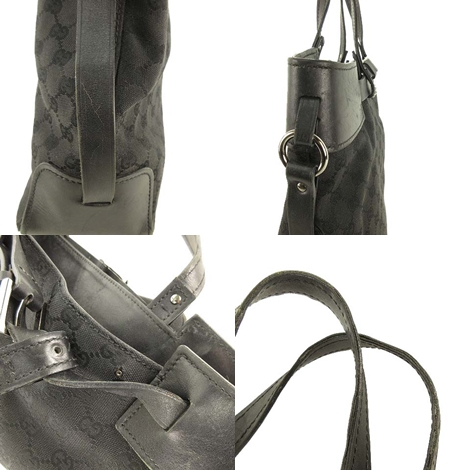 グッチ GUCCI GGキャンバス トートバッグ 107756 レザー トリム 黒  