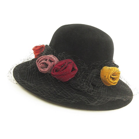 Bluenest Mizuno Milliner ブルーネスト 水野ミリナー キャベリンハット バラモチーフ 起毛フエルト ベロア メッシュ つば広 女優帽 帽子 ブラック 黒 レッド 赤 レディース 053 ベクトルパーク