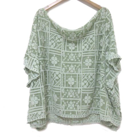 アズノウアズ オオラカ As Know As Olaca 大きいサイズ レーストップス Ob0687 チュール 刺繍 半袖 カットソー ボートネック 緑 グリーン Ibo23 X レディース 053 ベクトルパーク