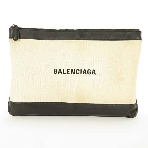 バレンシアガ Balenciaga Navy Clip M ネイビークリップ M クラッチバッグ セカンドバッグ ロゴ キャンバス レザー アイボリー ブラック メンズ レディース 053 ベクトルパーク