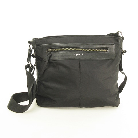 アニエスベー Agnes B ショルダーバッグ クロスボディ ナイロン レザー ロゴ入り ブラック 黒 ユニセックス メンズ レディース 053 ベクトルパーク