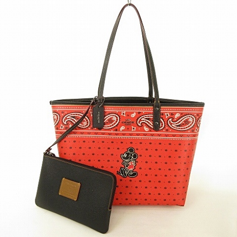 COACH ディズニー ミッキー トートバッグ レッド ミッキの手 