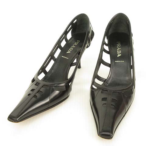 プラダ PRADA スクエア ポインテッドトゥ パンプス パンチング 