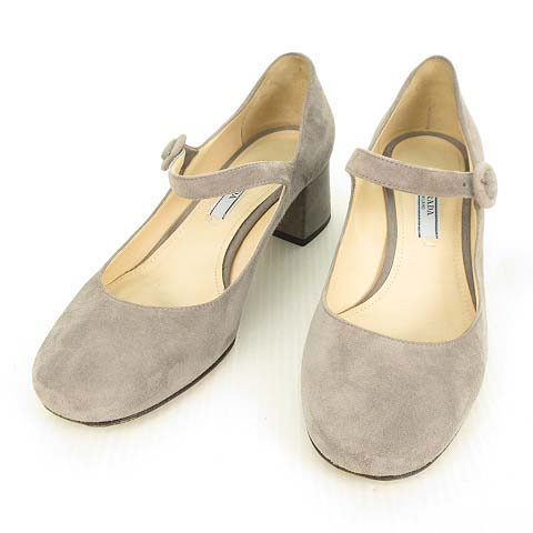 プラダ PRADA Mary Jane メリージェーン パンプス スウェード チャン 