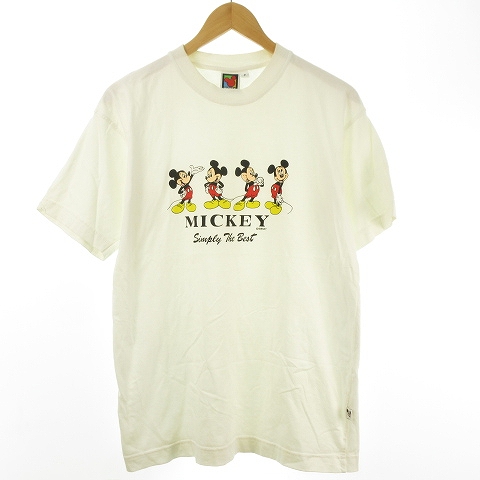 ディズニー Disney 90 S 刺繍タグ ヴィンテージ ミッキー プリント Tシャツ カットソー 半袖 F 白 ホワイト 01 メンズ 053 ベクトルパーク