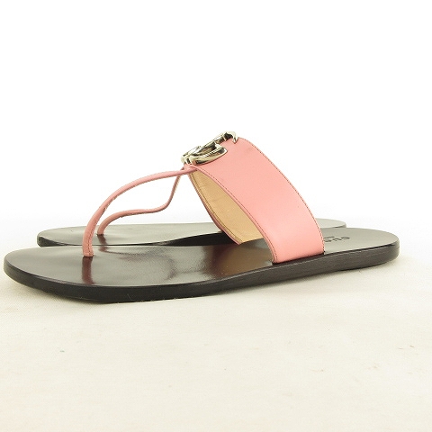 グッチ GUCCI マーモント トングサンダル フラット レザー ピンク 35  