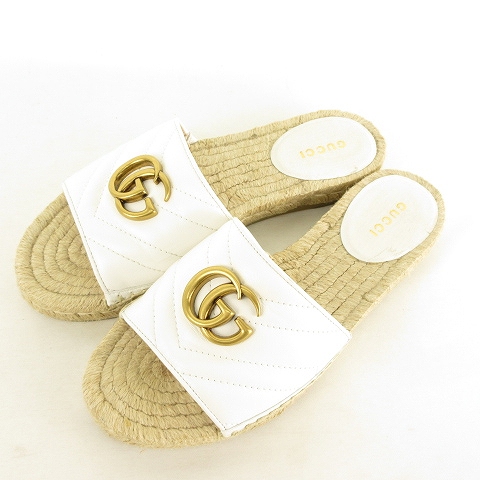 グッチ GUCCI マーモント エスパドリーユ サンダル GGロゴ ゴールド  