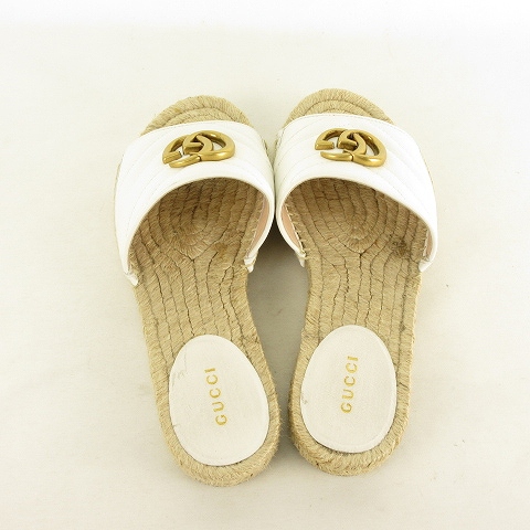 グッチ GUCCI マーモント エスパドリーユ サンダル GGロゴ ゴールド 