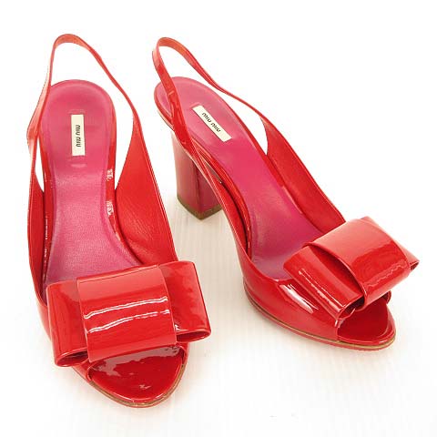 ミュウミュウ miumiu 美品 リボン パンプス サンダル パテントレザー 