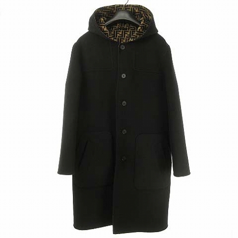 フェンディ FENDI 19AW ズッカ リバーシブル コート フーディー ウール  