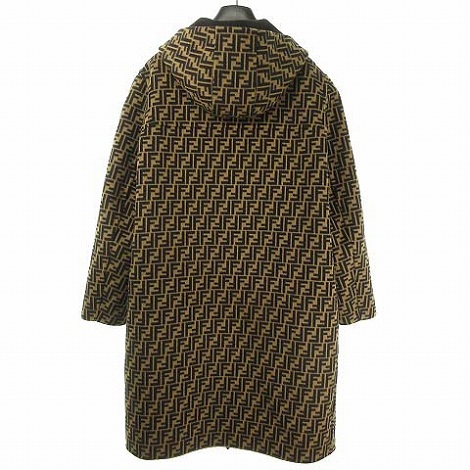 フェンディ FENDI 19AW ズッカ リバーシブル コート フーディー ウール  