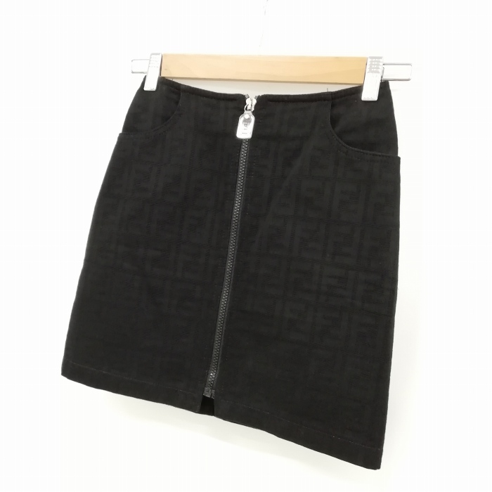 フェンディ FENDI jeans ズッカ柄 ミニ丈 タイト スカート 38 ブラック 
