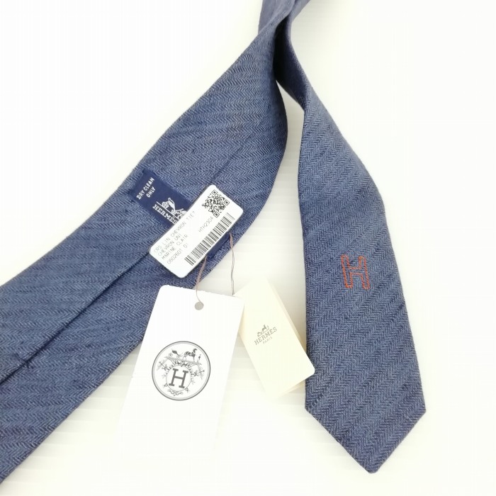 HERMÈS ヘリンボーン ネクタイ グレー