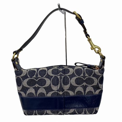 COACH ネイビー ロゴ シグネチャー ワンハンドル キャンバス レザー 紺 コーチ COACH 財布 二つ折り シグネチャー キャンバス レザー 紺