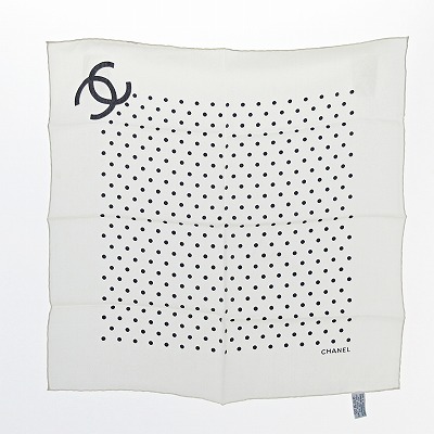 シャネル CHANEL シルク スカーフ ドット柄 ココマーク 白 黒 1009 