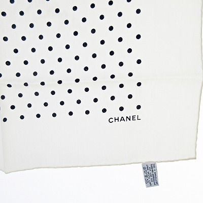 シャネル CHANEL シルク スカーフ ドット柄 ココマーク 白 黒