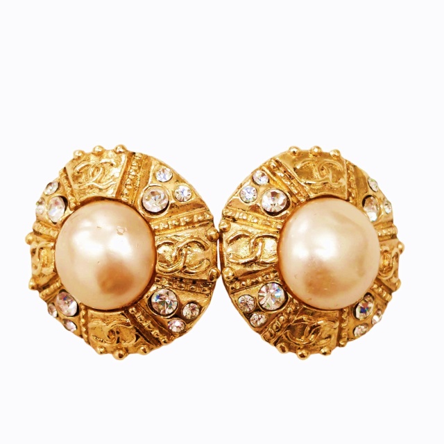 シャネル CHANEL ヴィンテージ フェイクパール ココマーク イヤリング  